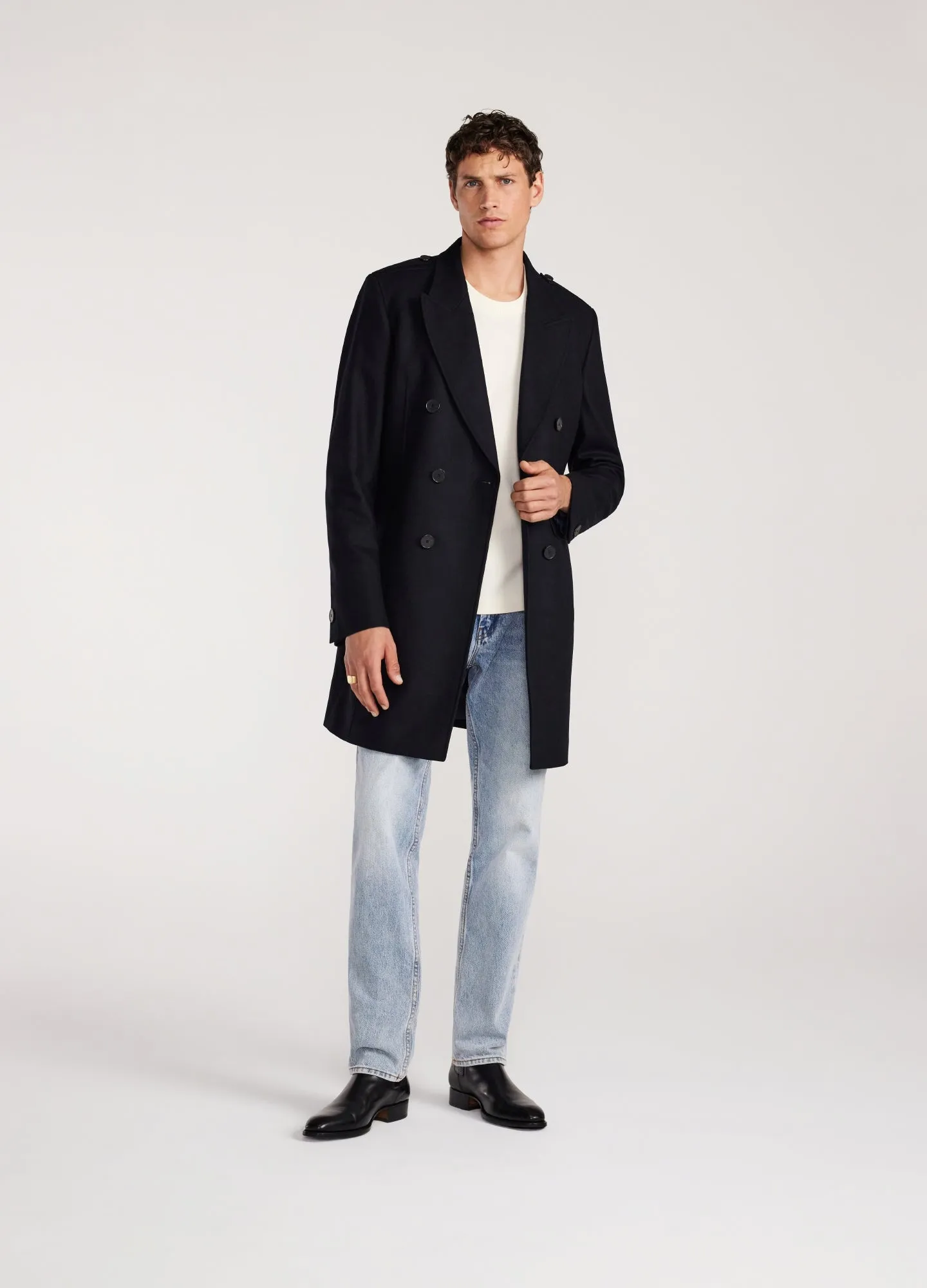 Tailored Double Breasted Melton Coat Navy