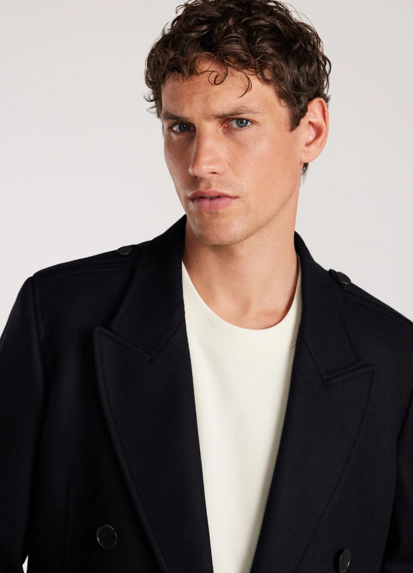 Tailored Double Breasted Melton Coat Navy