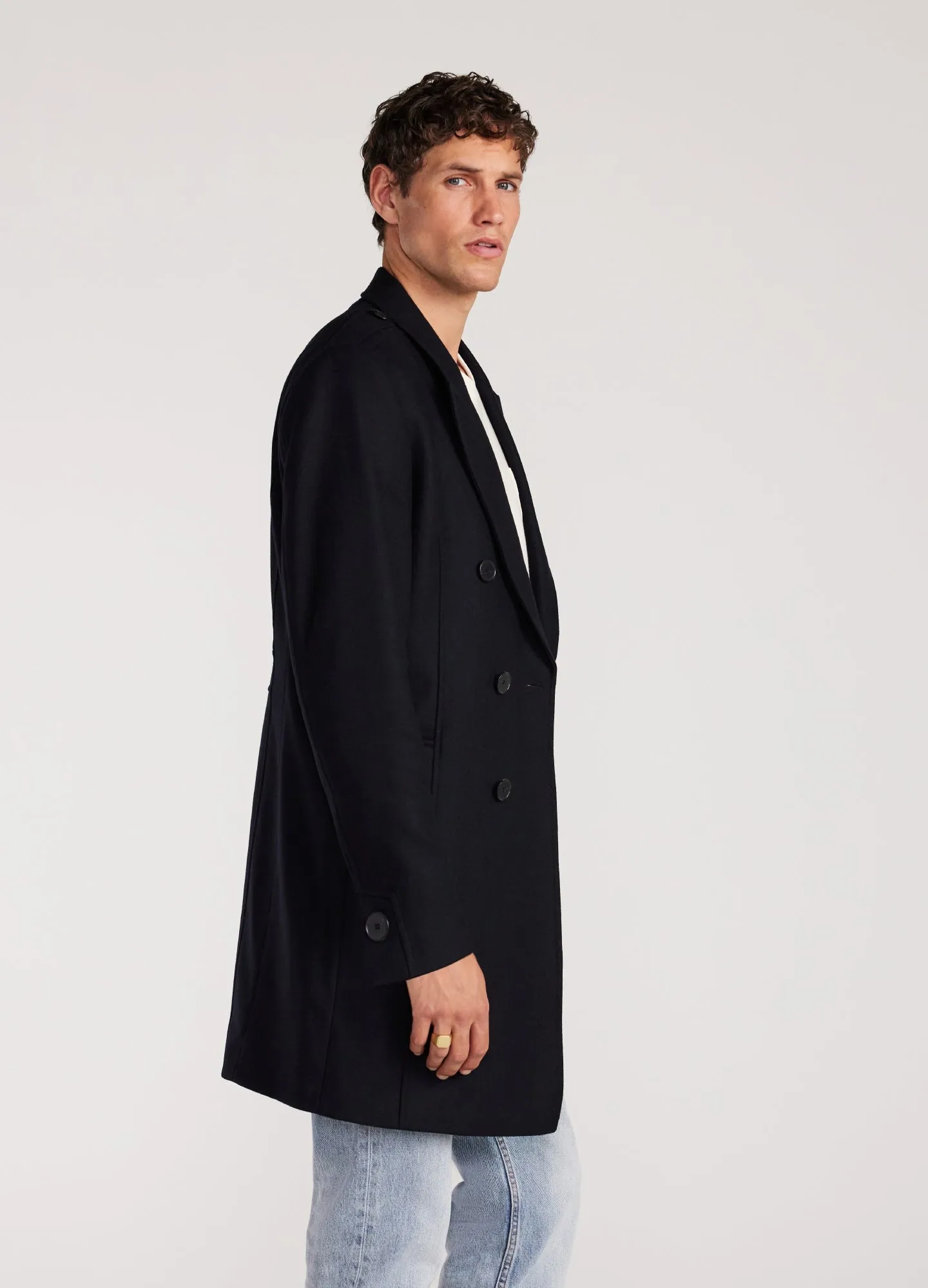 Tailored Double Breasted Melton Coat Navy