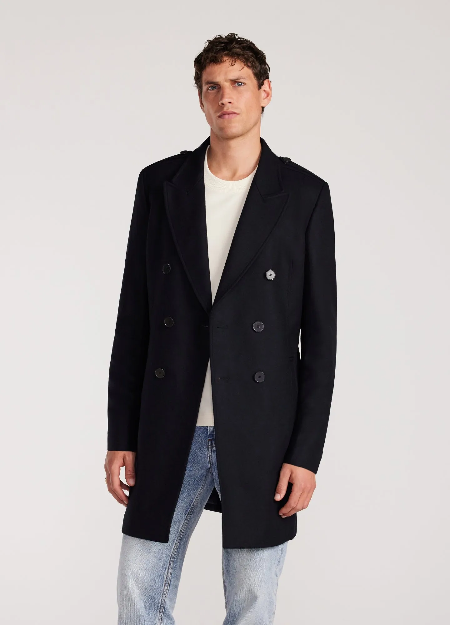 Tailored Double Breasted Melton Coat Navy