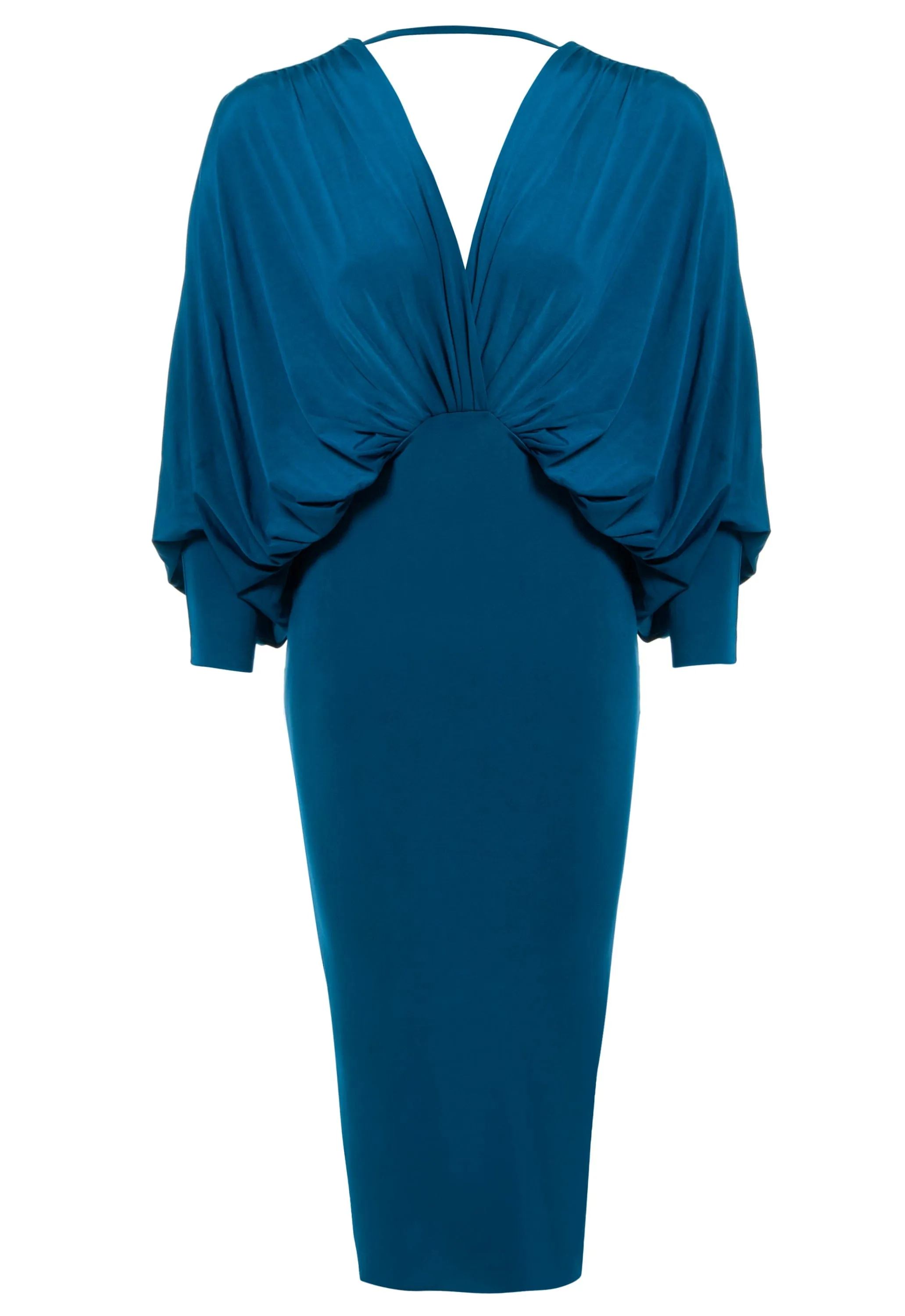 Teal V-Neck Bodycon Midi Dress