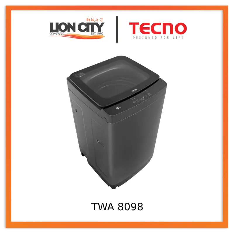 Tecno TWA 8098 8.0kg Fully Automatic fuzzy Logic Washer – 4 Ticks