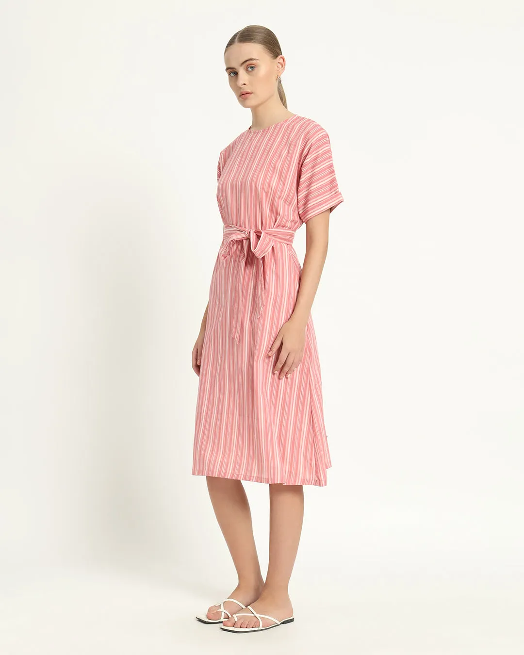 The Tayma Coral Streak Cotton Dress