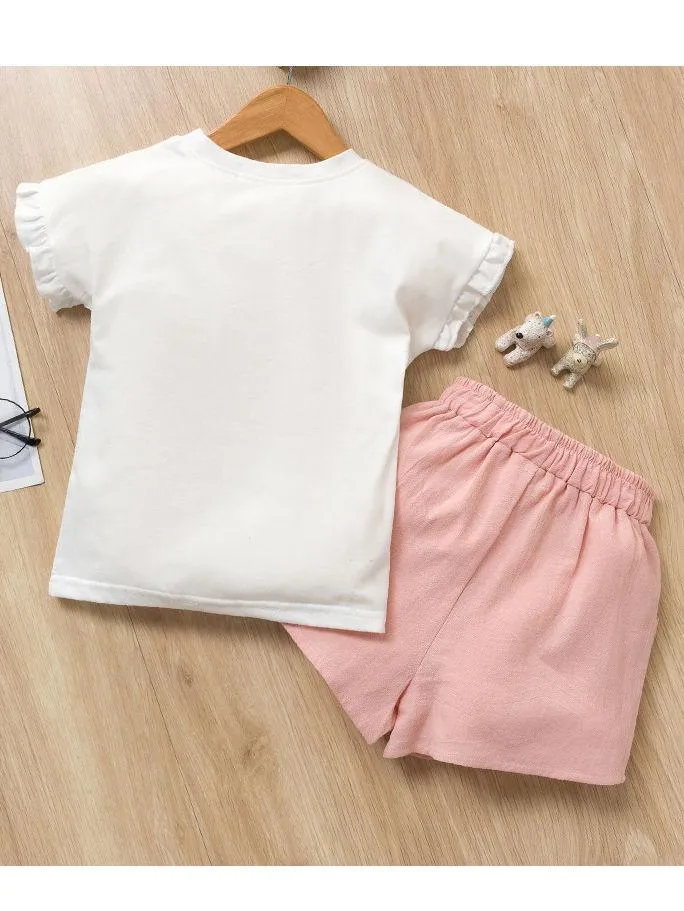 Toddler Big Girl Outfits Ice Cream Style T-shirt Pink Shorts