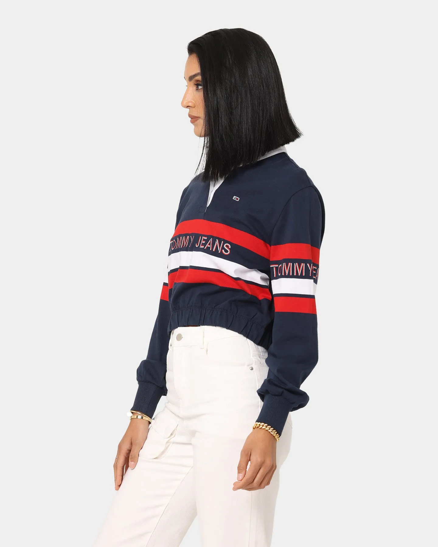 Tommy Jeans Women's Crop Rugby Polo Shirt Twilight Navy