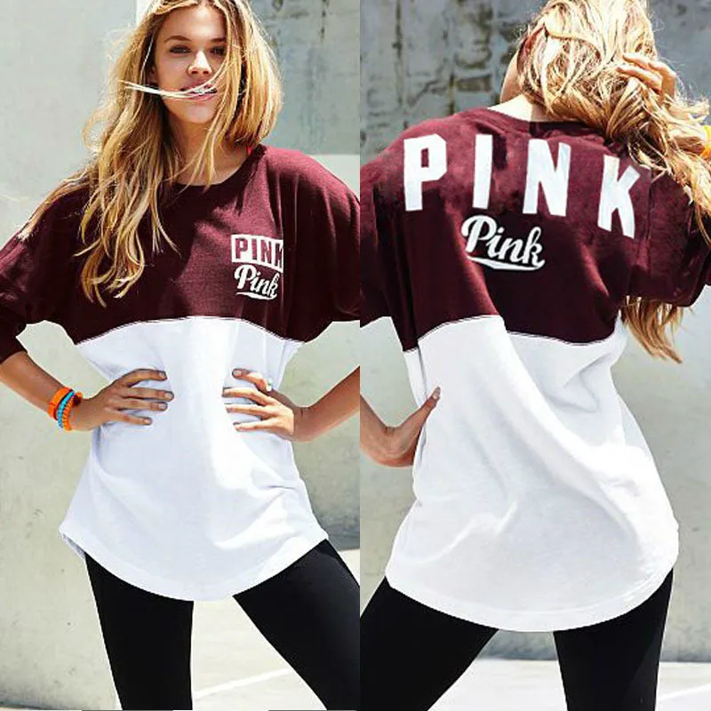 Two Color Accent Pink Letter Printed Sweatshirt