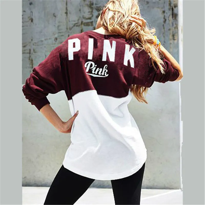 Two Color Accent Pink Letter Printed Sweatshirt