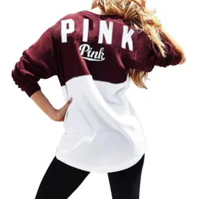 Two Color Accent Pink Letter Printed Sweatshirt