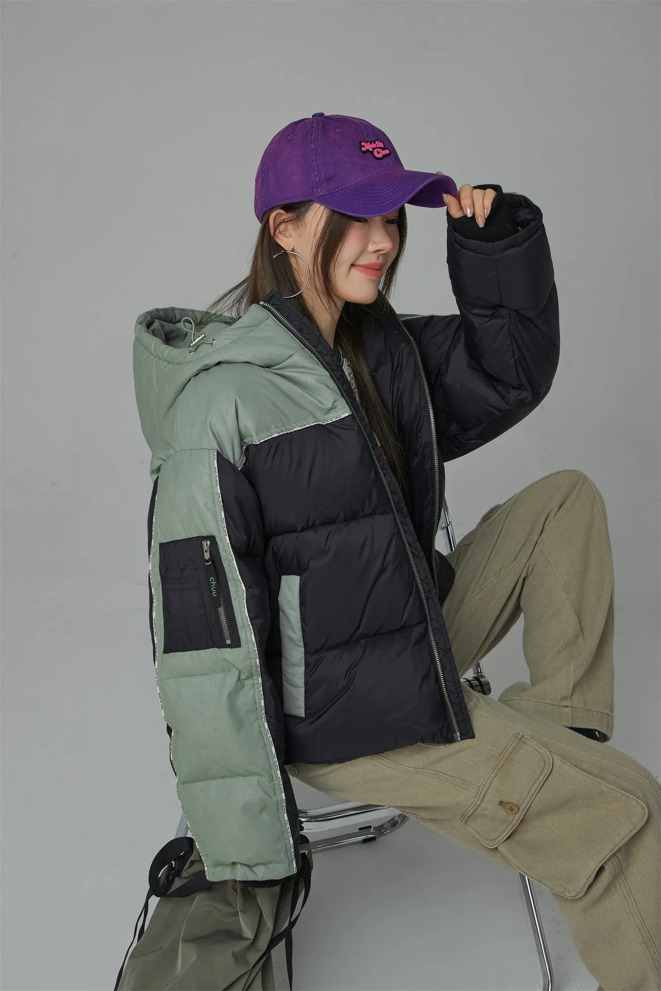 Two Tone Duck Down Puffer Coat