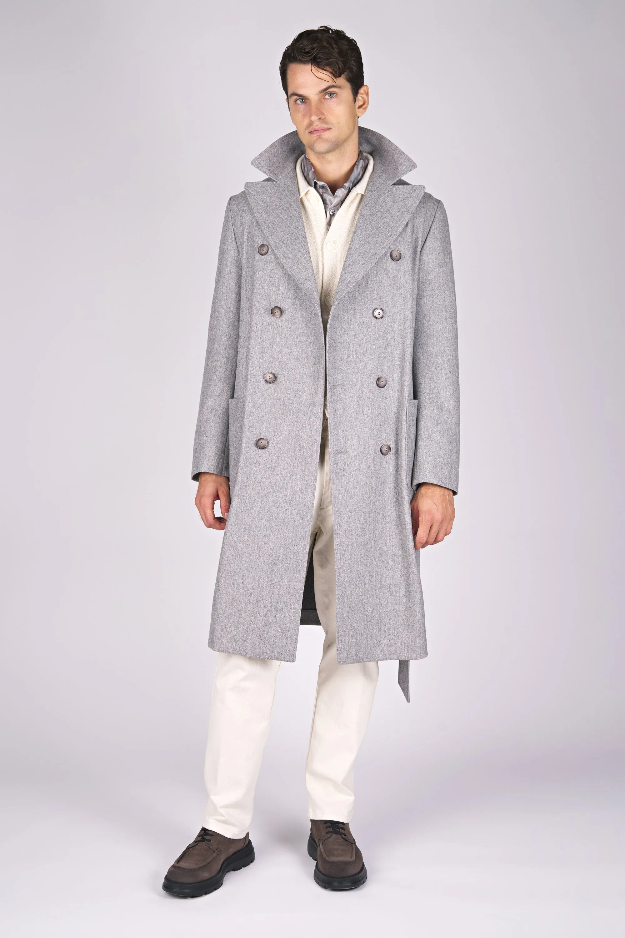 Unlined Double-Breasted Merino Wool Trench Coat