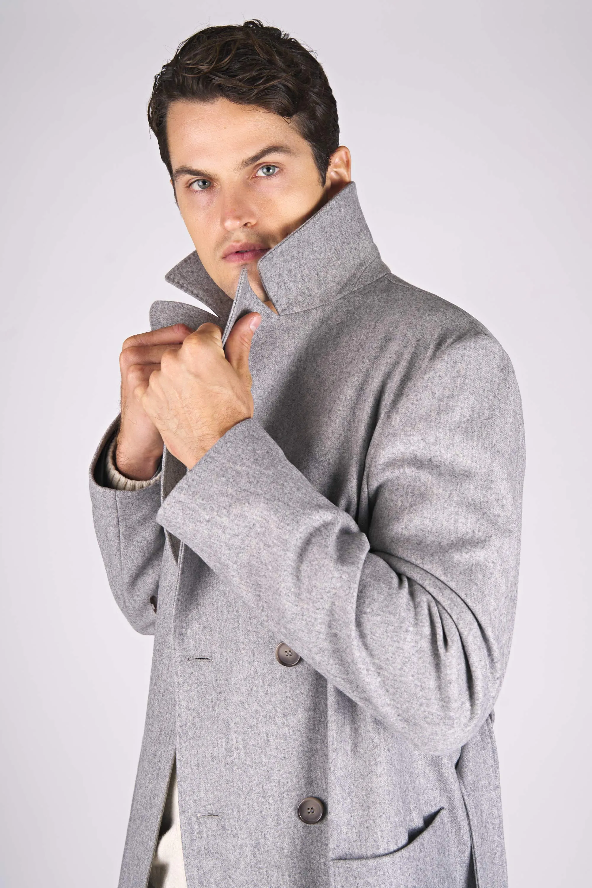 Unlined Double-Breasted Merino Wool Trench Coat