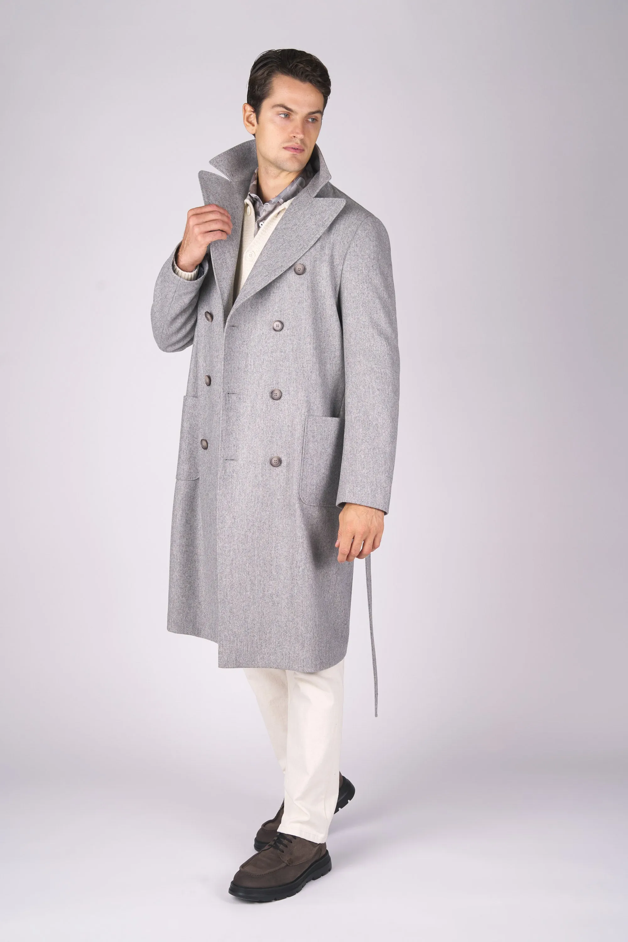 Unlined Double-Breasted Merino Wool Trench Coat