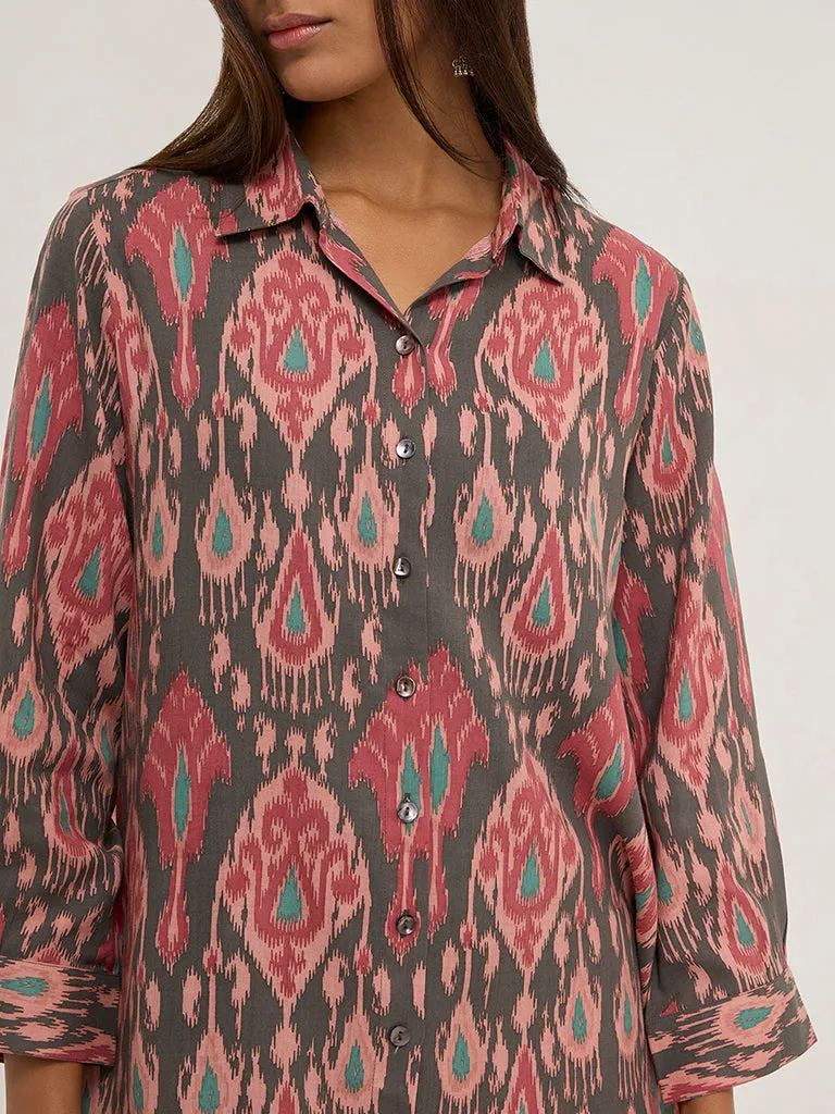 Utsa Charcoal Ikat Design Tunic