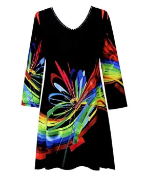 Valentina Signa - Abstract Bows, 3/4 Sleeve V-Neck Rhinestone Highlighted Tunic Top