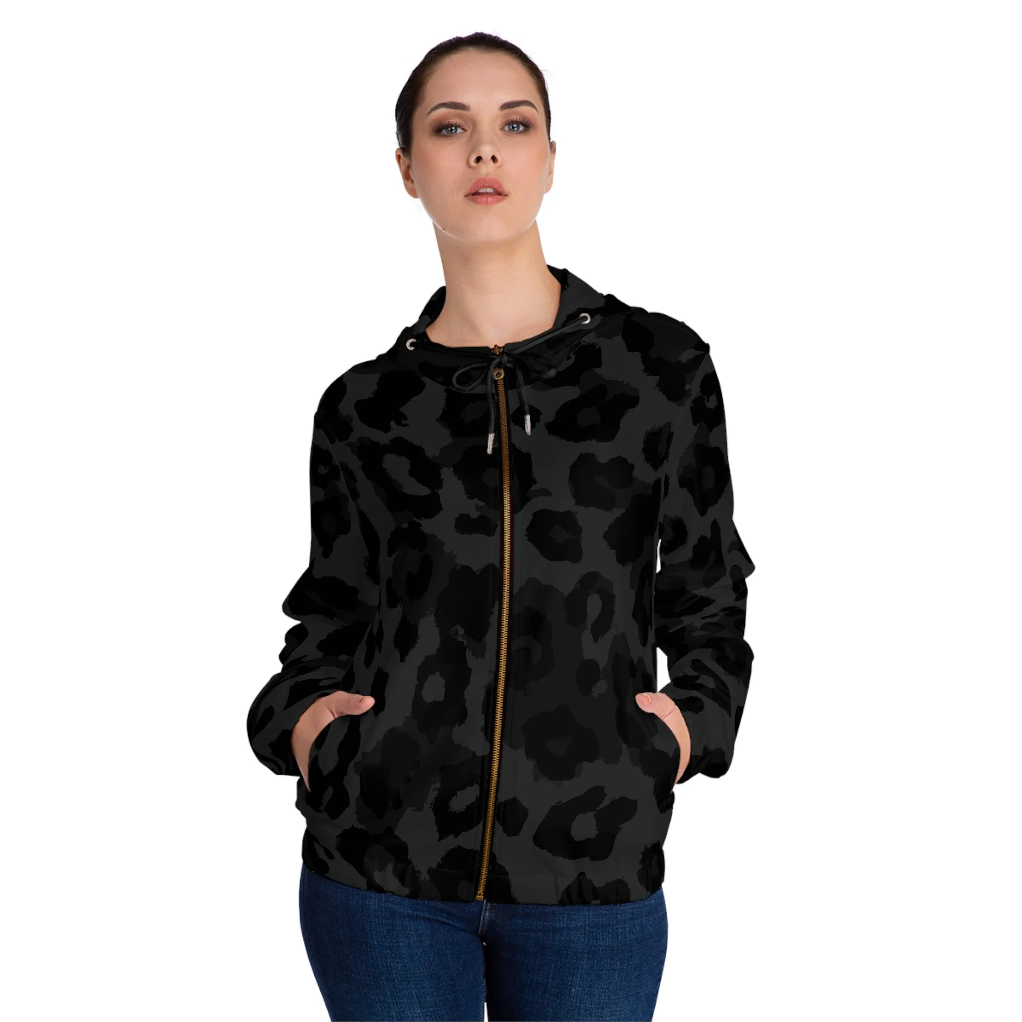 Vampire Art Grunge Glam Black Leopard Pattern Women’s Full-Zip Hoodie