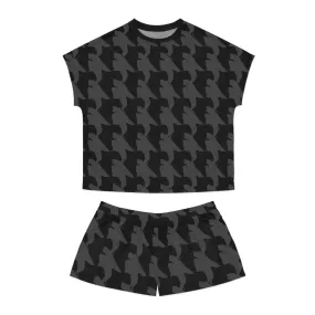 Vampire Art Grunge Houndstooth Black and Charcoal Women's Short Pajama Set Pyjamas