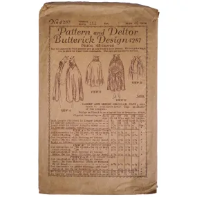 Vintage 1910s Butterick Pattern Ladies Cape 4287 Complete Size 40 Bust