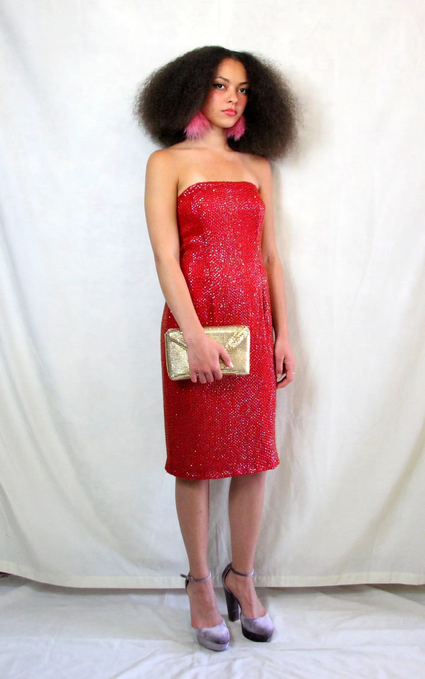 Vintage Red Sequin Pencil Dress