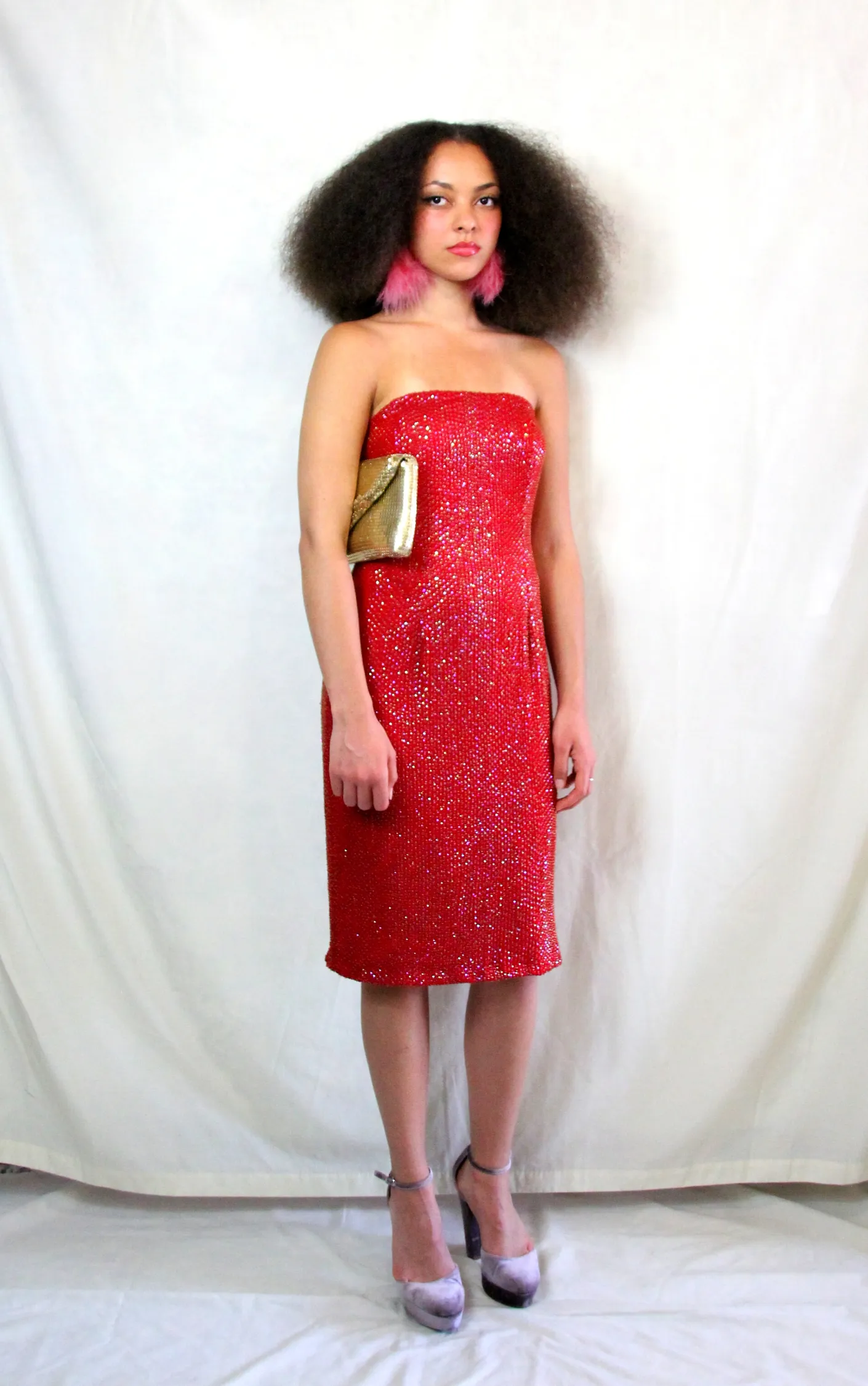 Vintage Red Sequin Pencil Dress