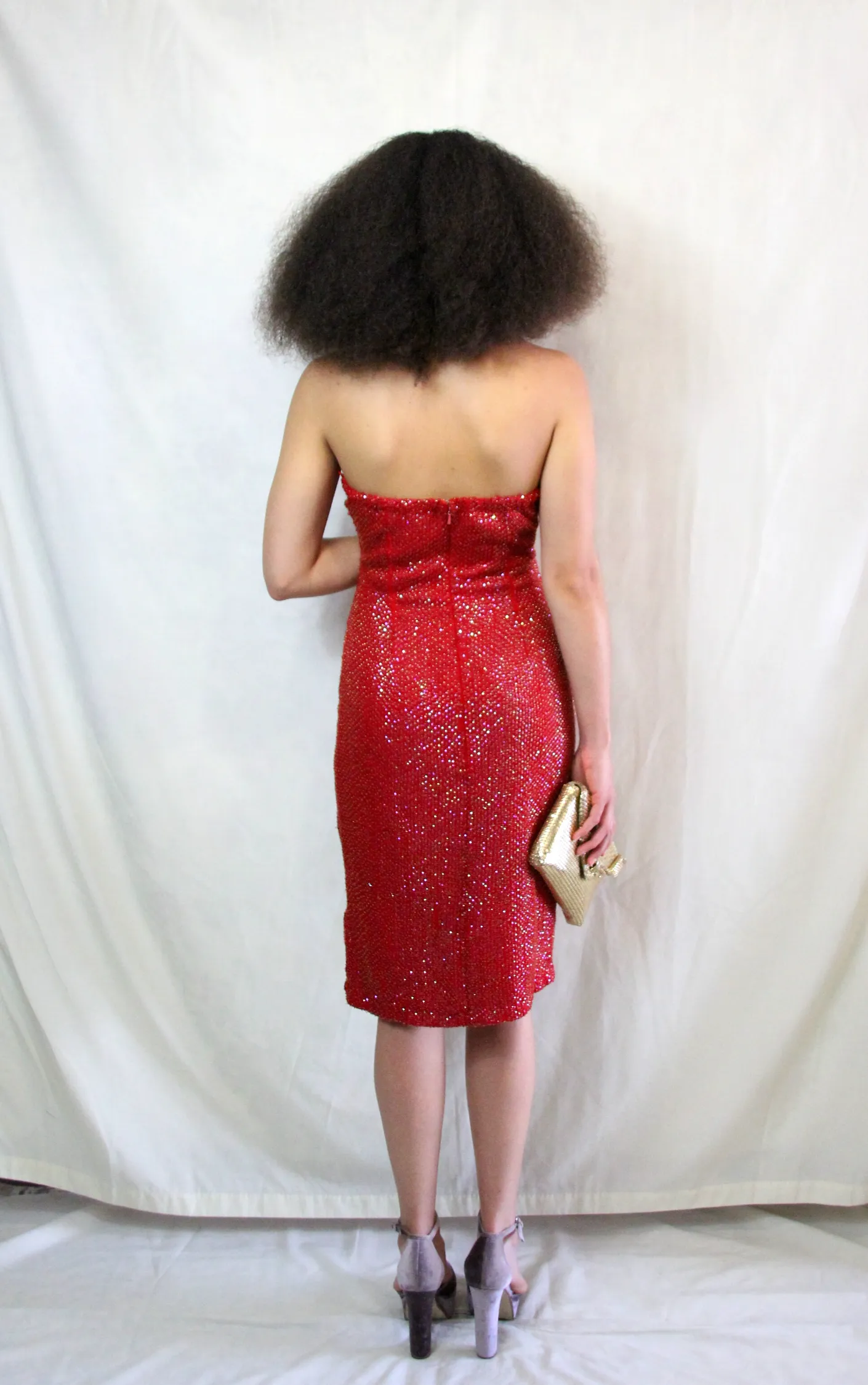 Vintage Red Sequin Pencil Dress