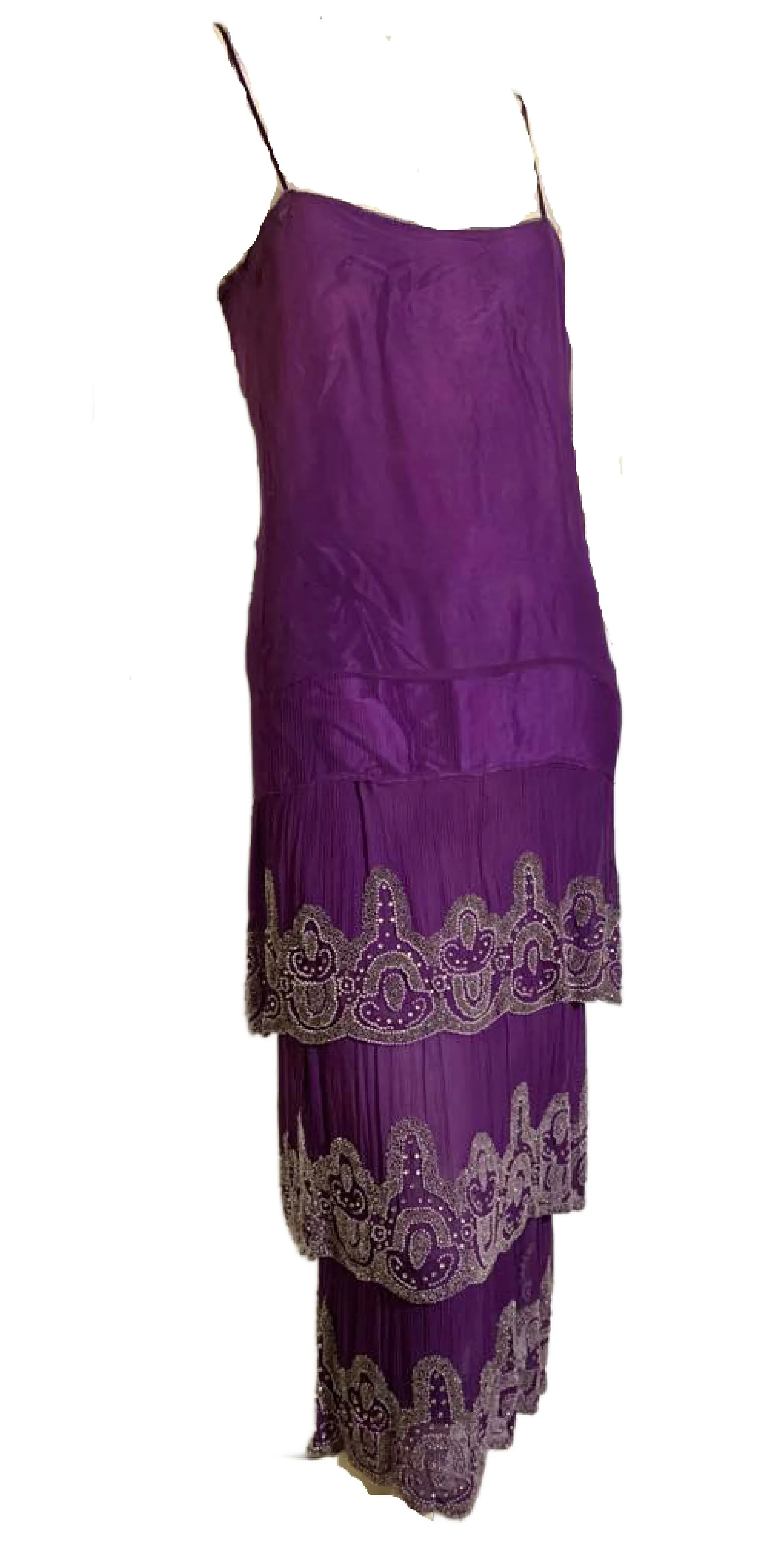 Vivid Violet Two Piece Beaded Silk Chiffon Dress circa 1920s