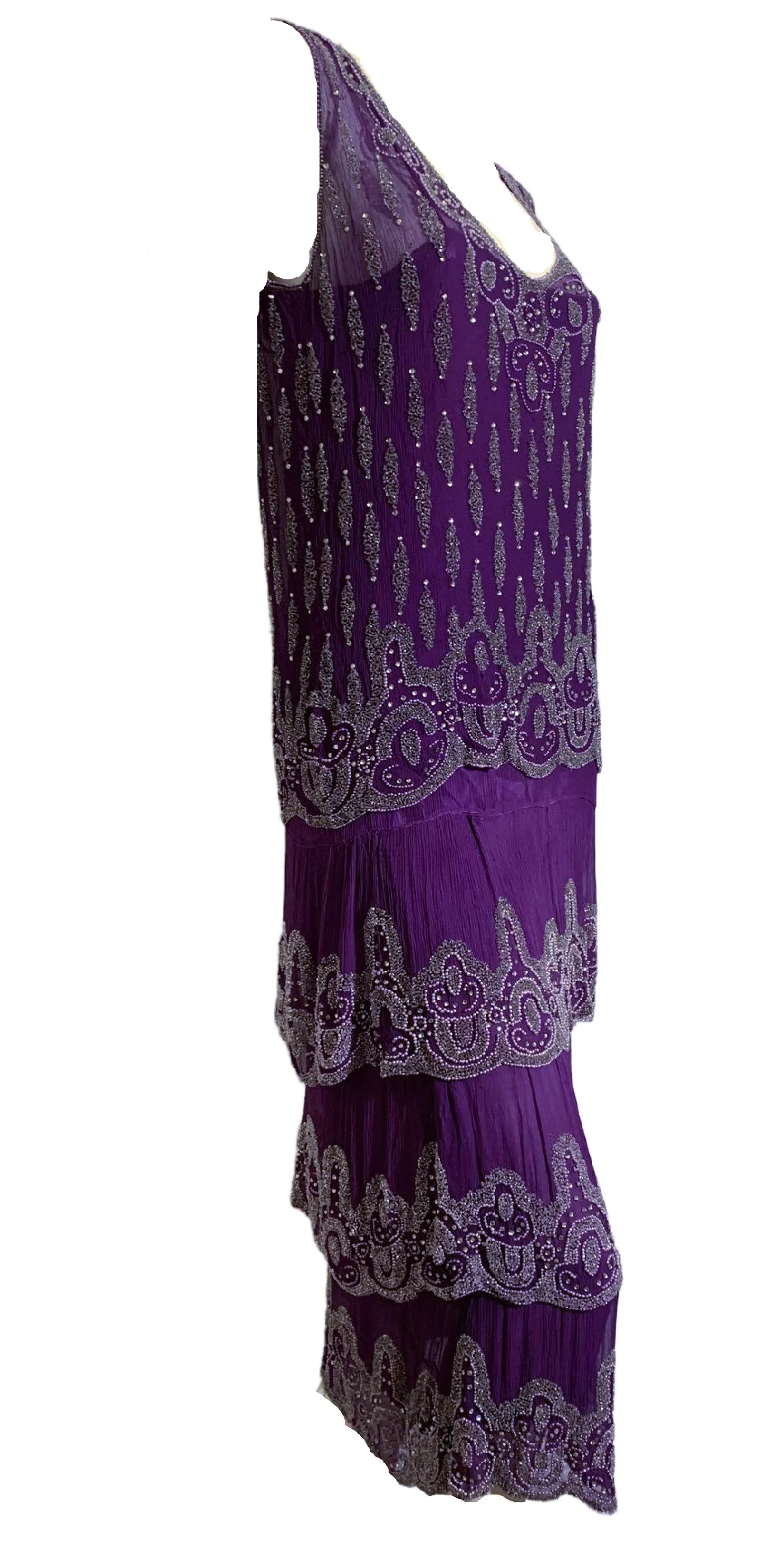 Vivid Violet Two Piece Beaded Silk Chiffon Dress circa 1920s