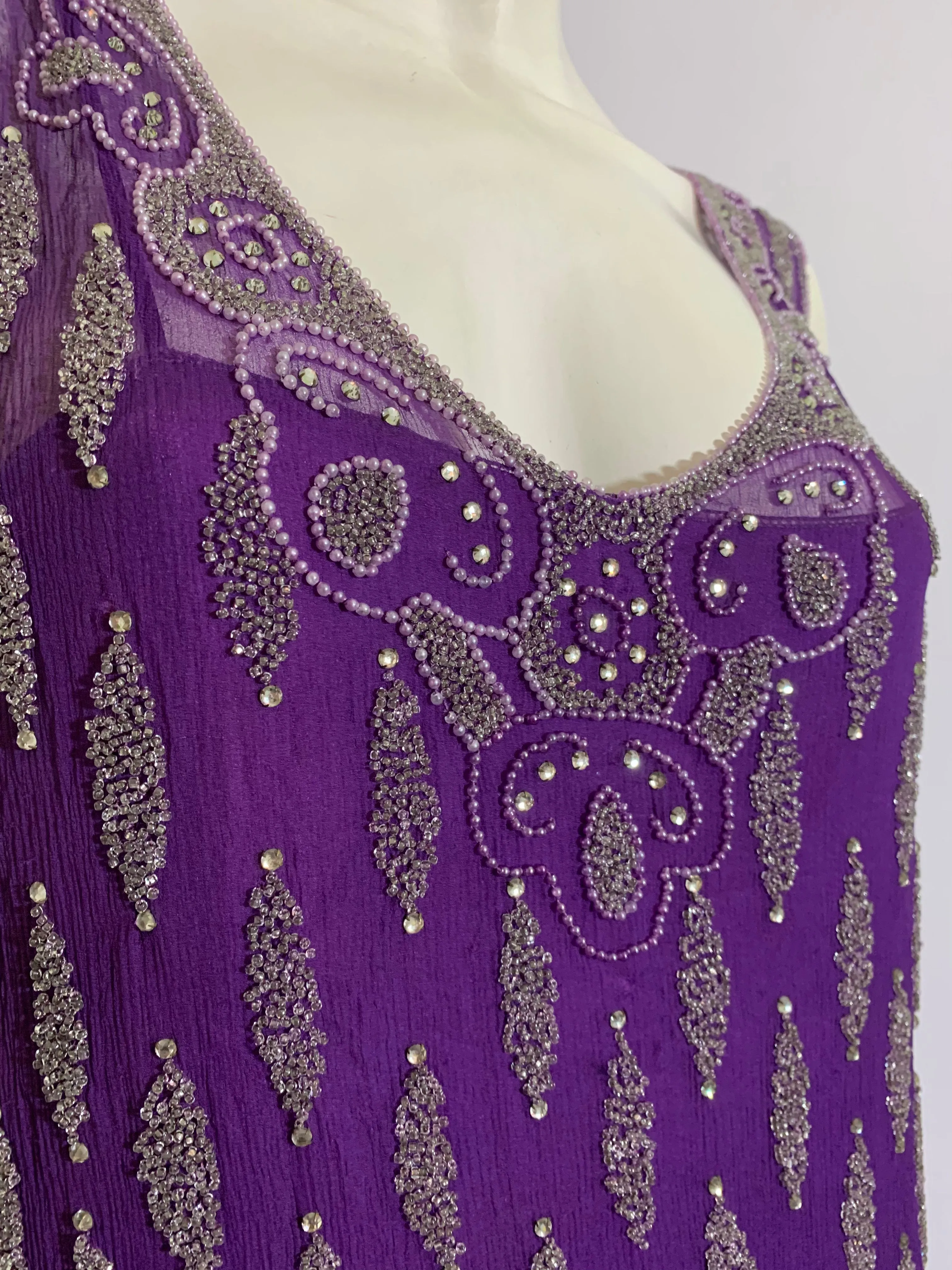 Vivid Violet Two Piece Beaded Silk Chiffon Dress circa 1920s