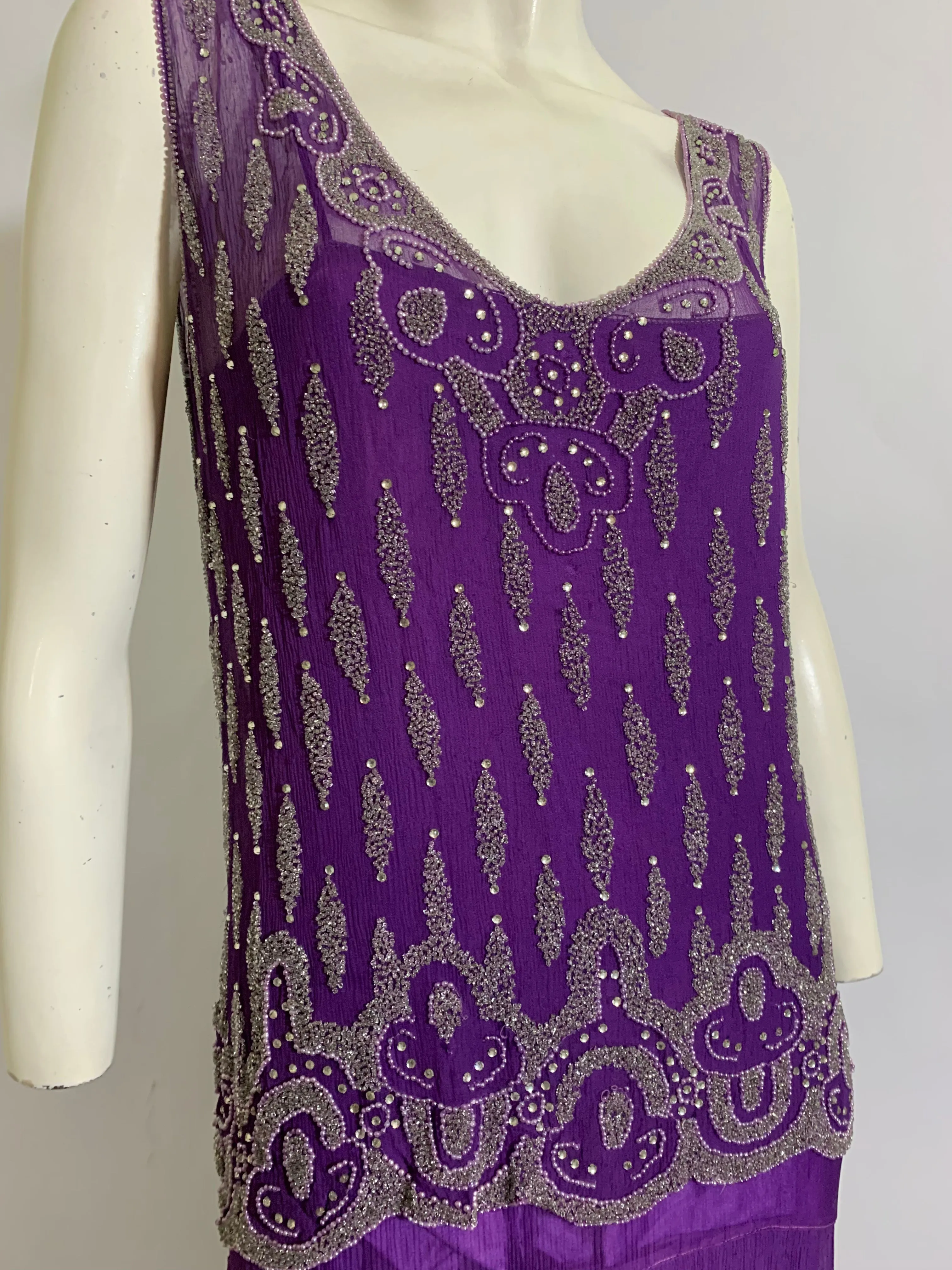 Vivid Violet Two Piece Beaded Silk Chiffon Dress circa 1920s