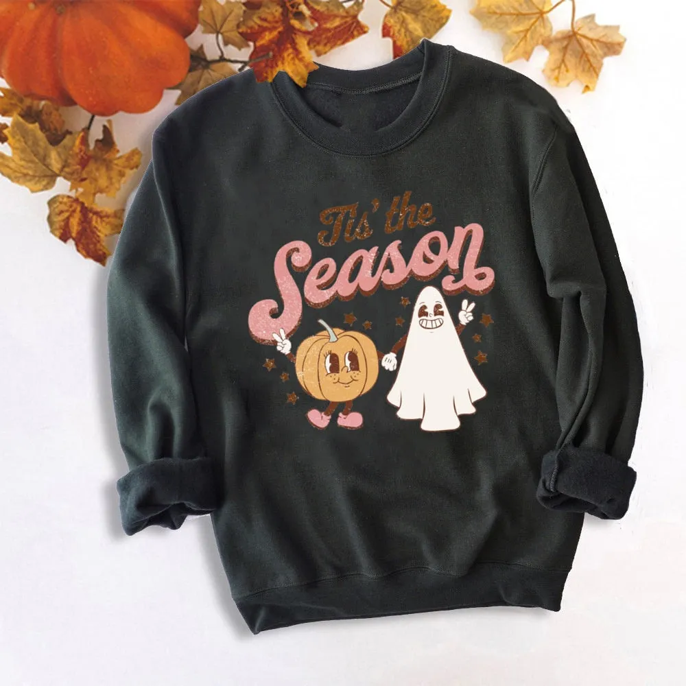 Wenkouban Halloween Costume Colored Tis' The Season Pumpkin Spice Sweatshirt Retro Fall Women Long Sleeve Autumn Halloween Pullovers Streetwear Outfits