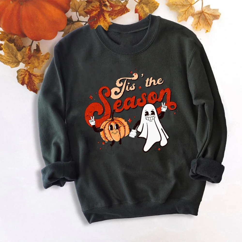 Wenkouban Halloween Costume Colored Tis' The Season Pumpkin Spice Sweatshirt Retro Fall Women Long Sleeve Autumn Halloween Pullovers Streetwear Outfits