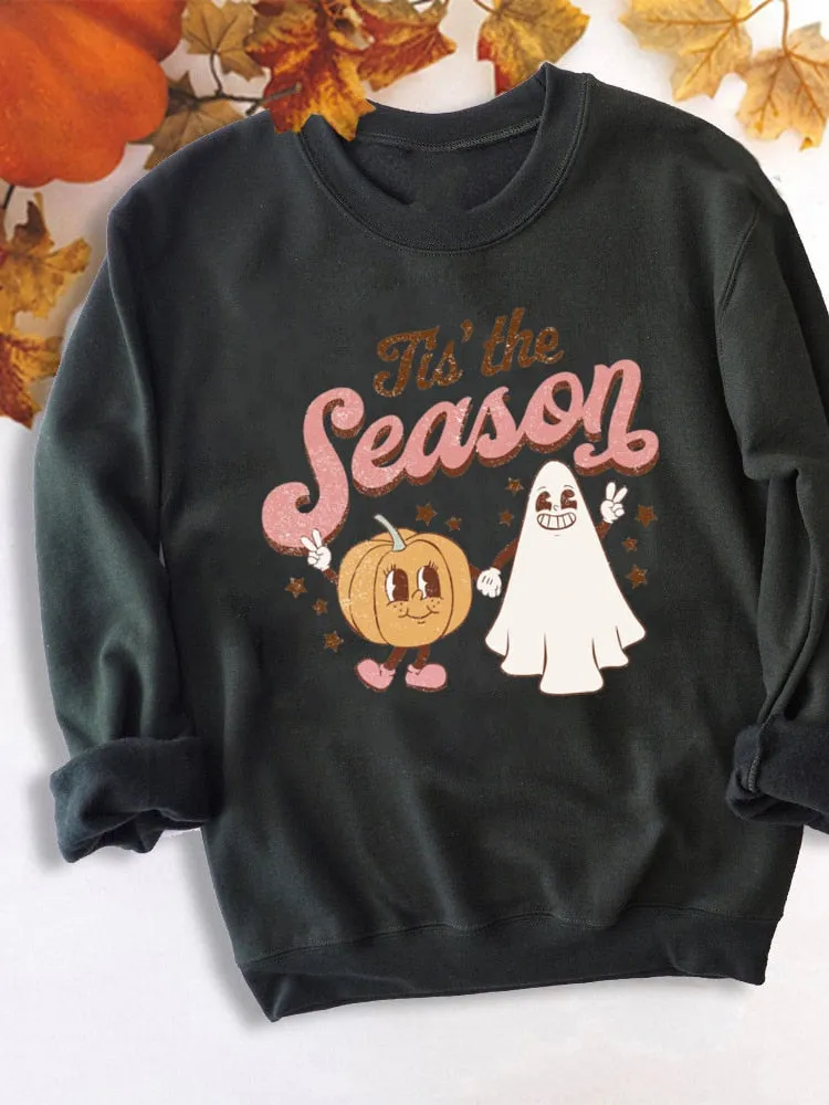 Wenkouban Halloween Costume Colored Tis' The Season Pumpkin Spice Sweatshirt Retro Fall Women Long Sleeve Autumn Halloween Pullovers Streetwear Outfits