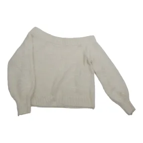 White Fluffy Crop Off Shoulder Knit - UK 12 Medium