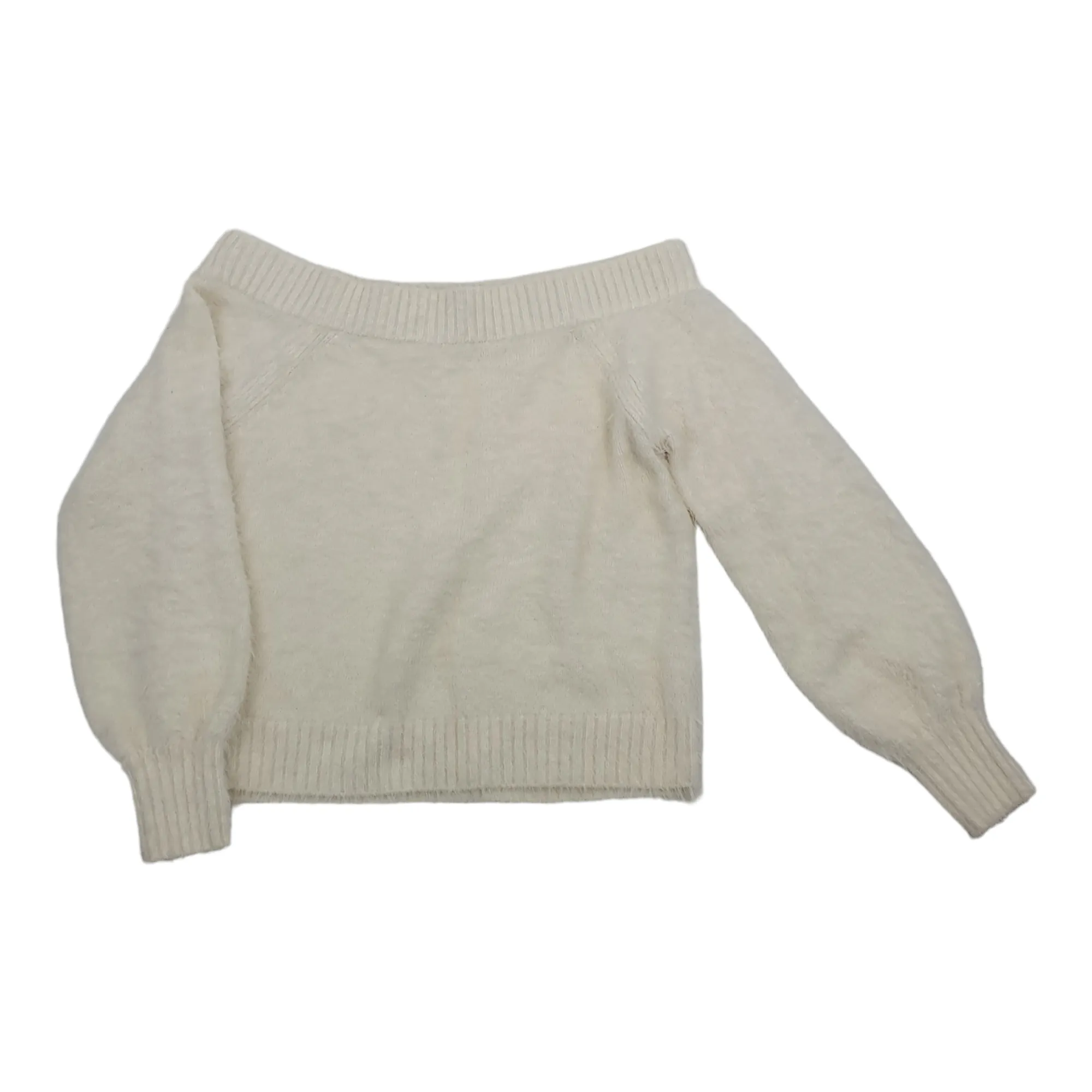 White Fluffy Crop Off Shoulder Knit - UK 12 Medium