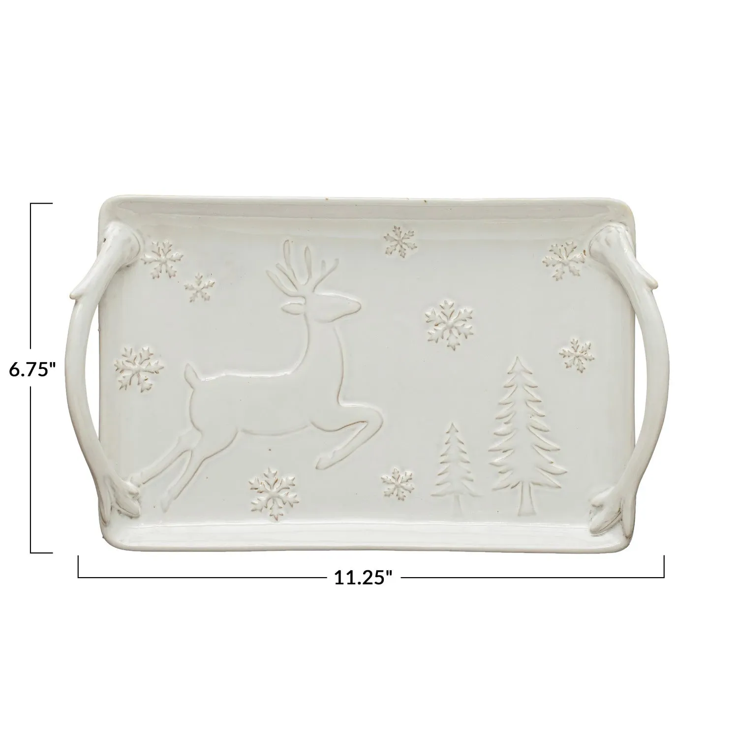 White Stoneware Platter, Deer   Snowflakes