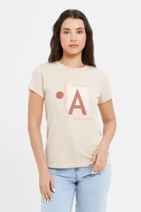 Women Beige Attitude Printed T-Shirt