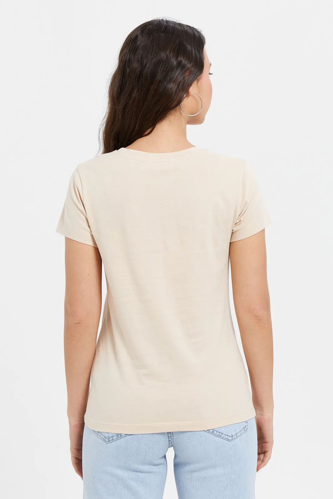 Women Beige Attitude Printed T-Shirt