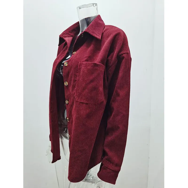 Women corduroy long sleeve turn-down collar winter fall coat