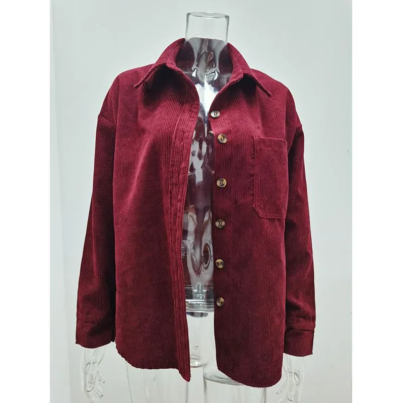 Women corduroy long sleeve turn-down collar winter fall coat