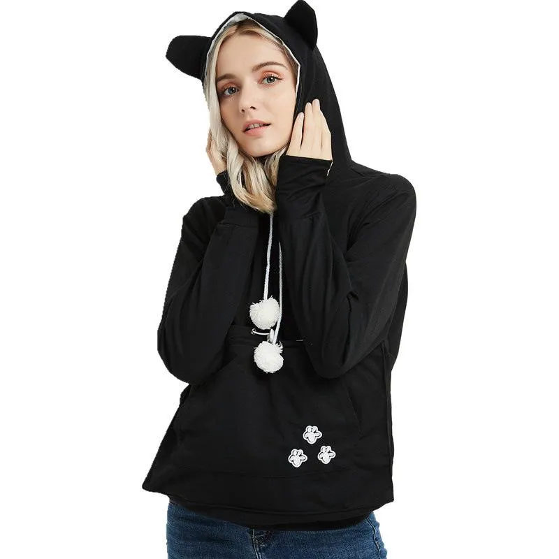 Women feet printed sweatshirt long sleeve cat hoodie with pocket