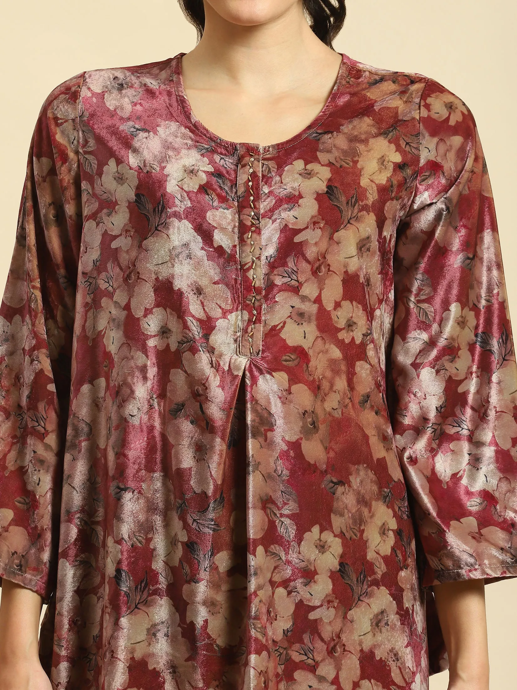 Women Fuchsia Floral Print Tunic