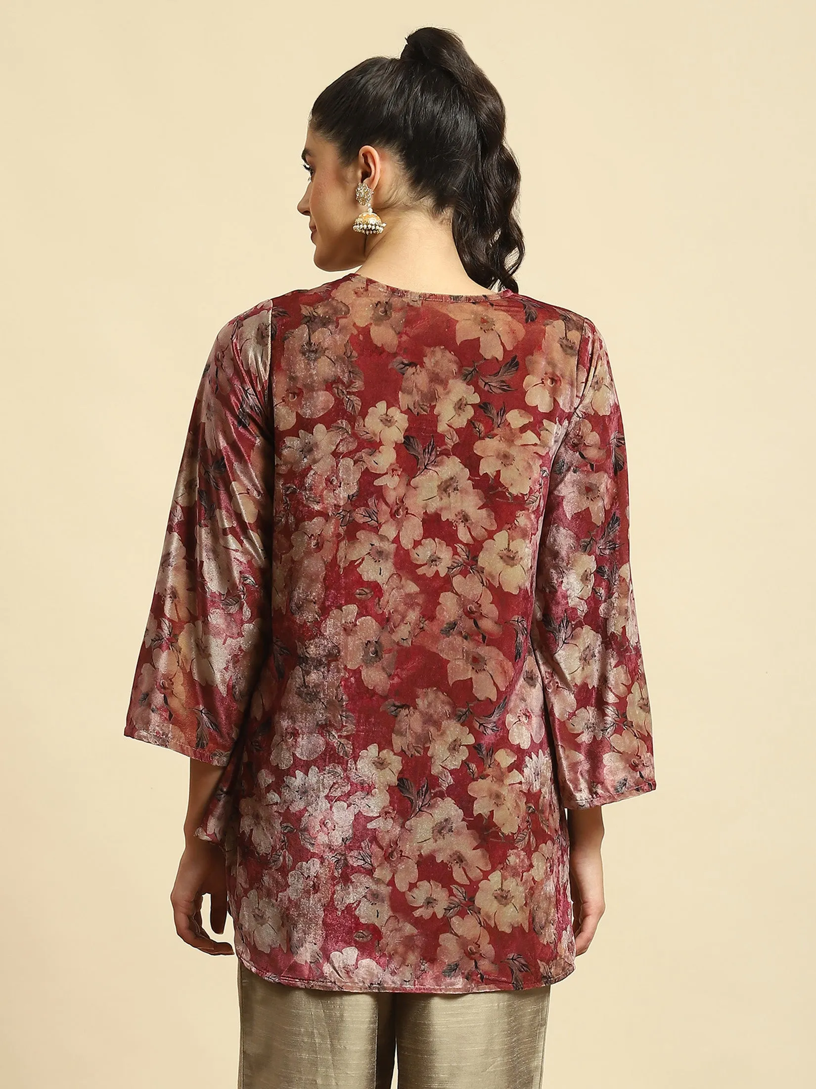 Women Fuchsia Floral Print Tunic