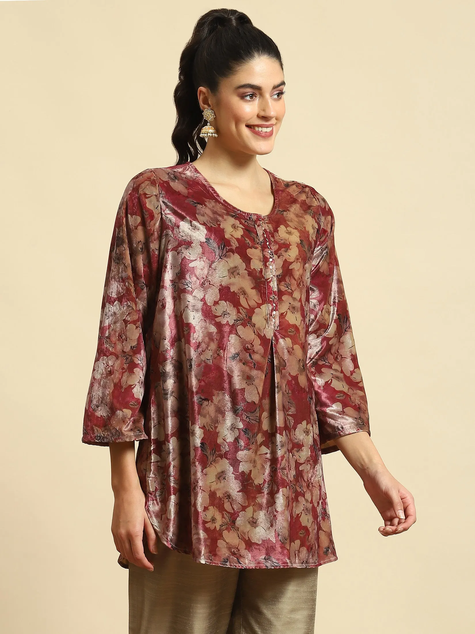 Women Fuchsia Floral Print Tunic