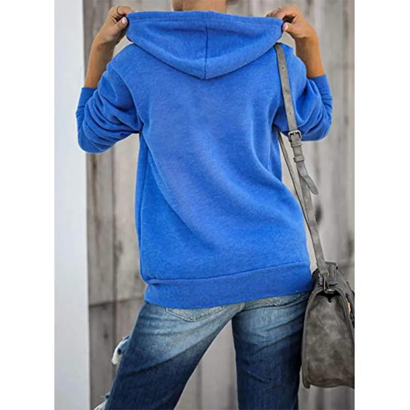 Women long sleeve zip up drawstring sports hoodie sweatshirt