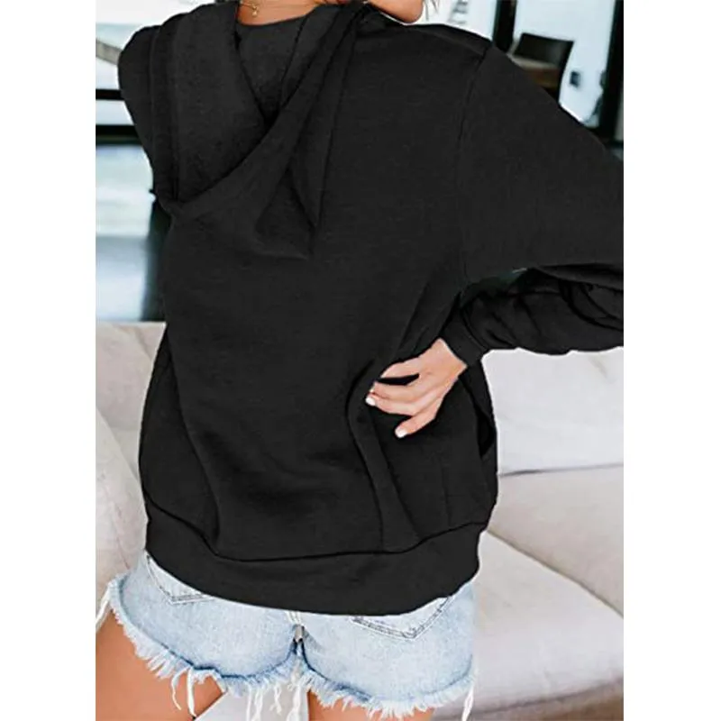 Women long sleeve zip up drawstring sports hoodie sweatshirt