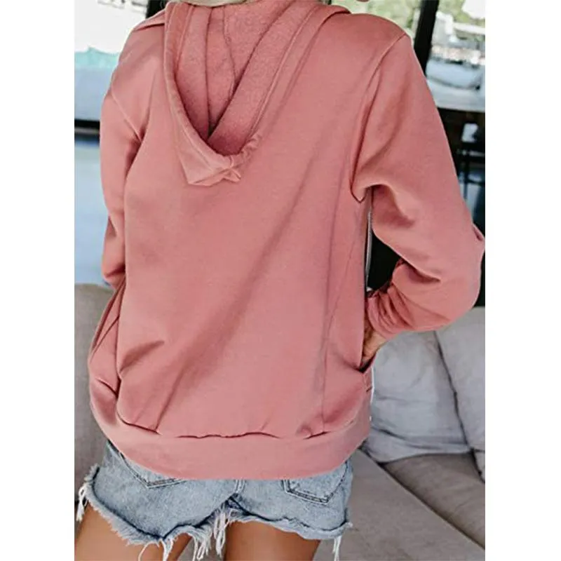 Women long sleeve zip up drawstring sports hoodie sweatshirt