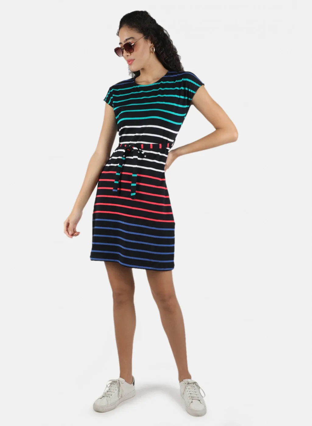 Women Navy Blue Stripe Tunic