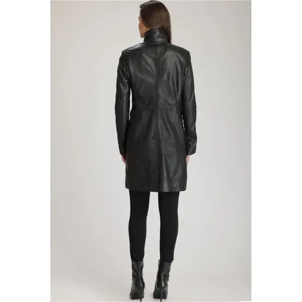 Women’s 100% Lambskin Leather Mid Length Long Coat TC30