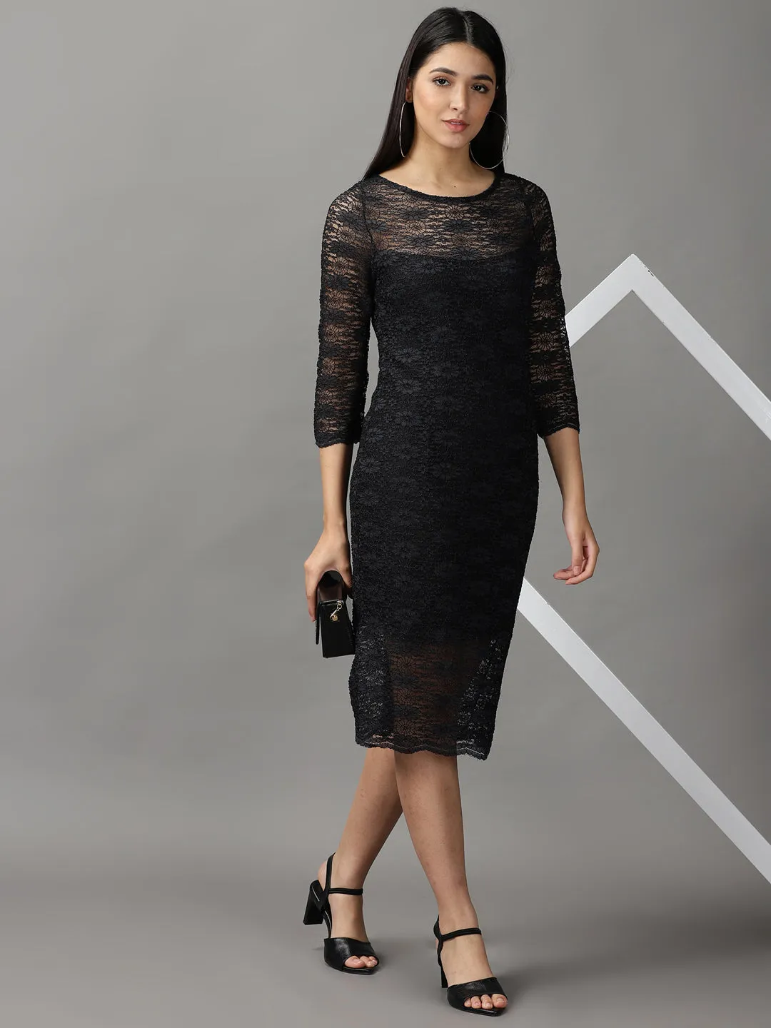 Women's Black Solid Bodycon Dress