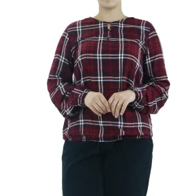 Women's Checked Casual Top,Burgundy