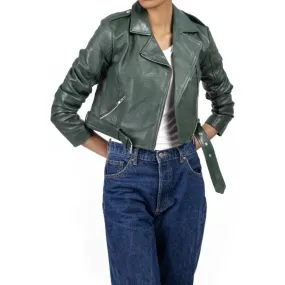 Womens Green Cropped Leather Jacket